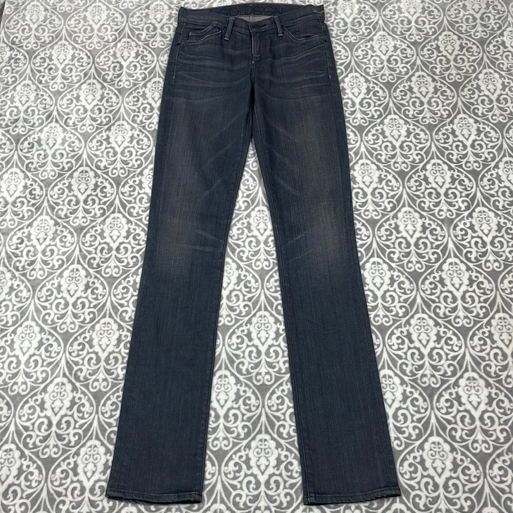 goldsign jeans straight leg stretch faded black cotton elastane women's 25x34
